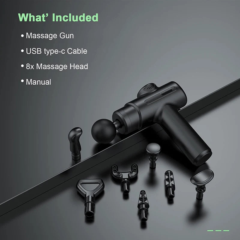 Pistola Massaggiante Elettrica a 8 Testine – Massaggio Profondo per Muscoli e Recupero Post-Allenamento